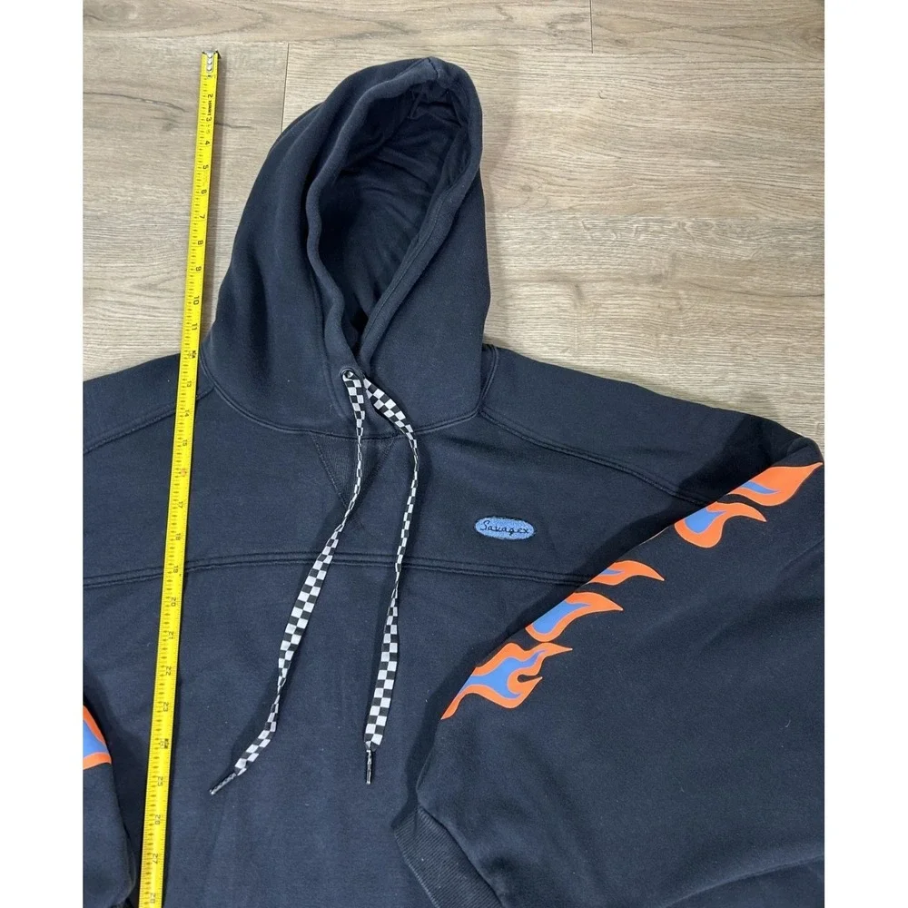 Savage X Fenty Essentials Oversized Black Orange Blue Flame Sleeve Hoodie XL